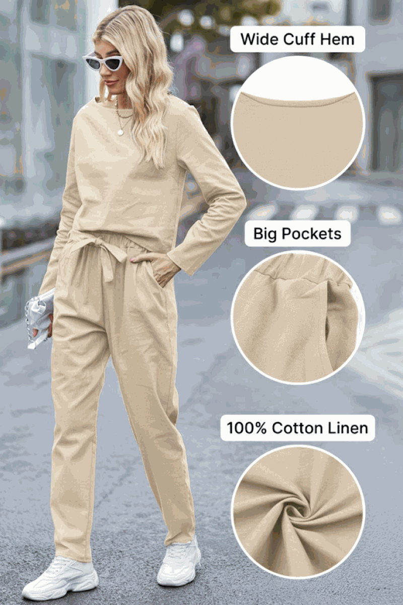 MAIA | Conjunto Camiseta y Pantalón con Lazo de Algodón y Lino