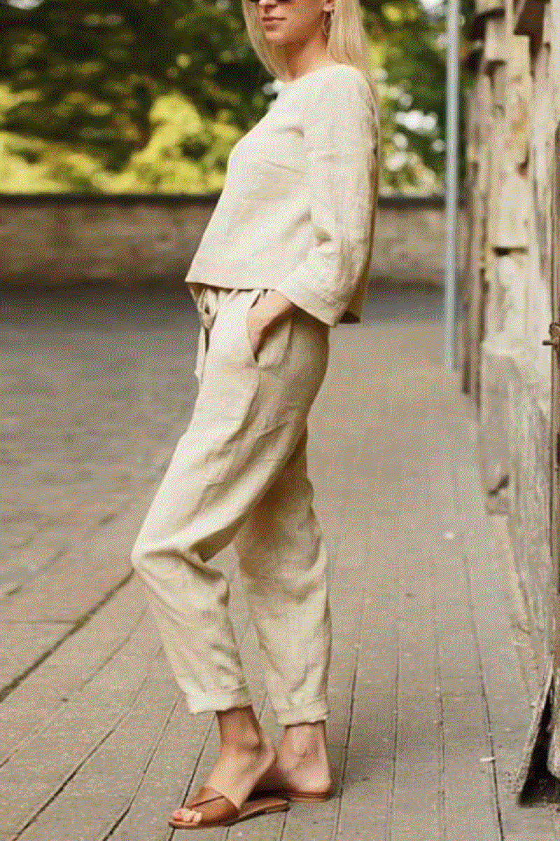 MAIA | Conjunto Camiseta y Pantalón con Lazo de Algodón y Lino