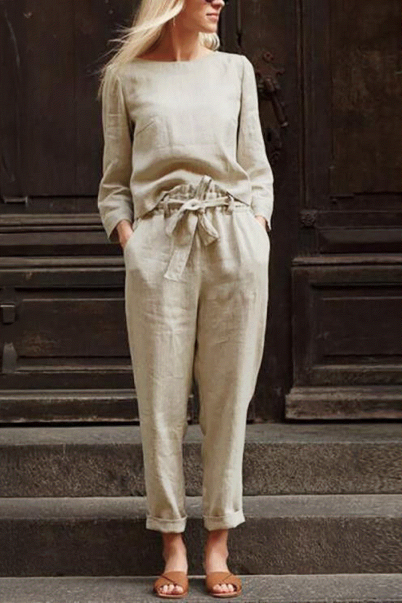 MAIA | Conjunto Camiseta y Pantalón con Lazo de Algodón y Lino