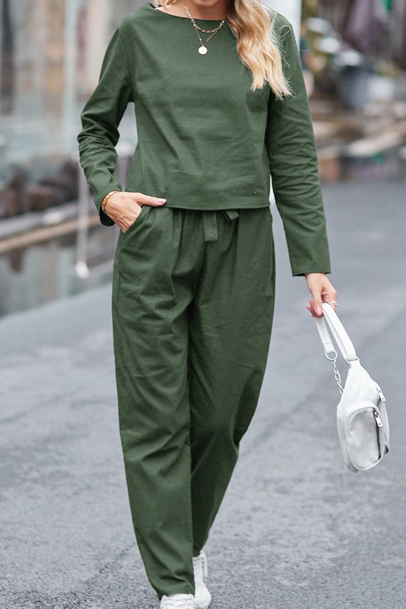 MAIA | Conjunto Camiseta y Pantalón con Lazo de Algodón y Lino
