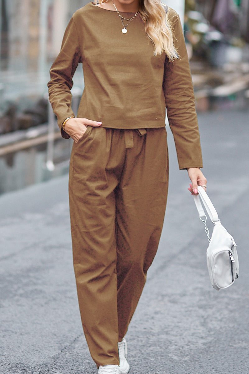 MAIA | Conjunto Camiseta y Pantalón con Lazo de Algodón y Lino