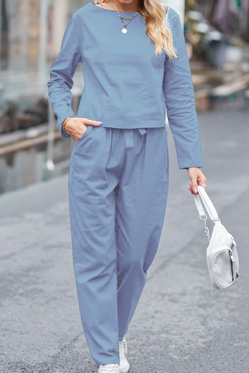 MAIA | Conjunto Camiseta y Pantalón con Lazo de Algodón y Lino