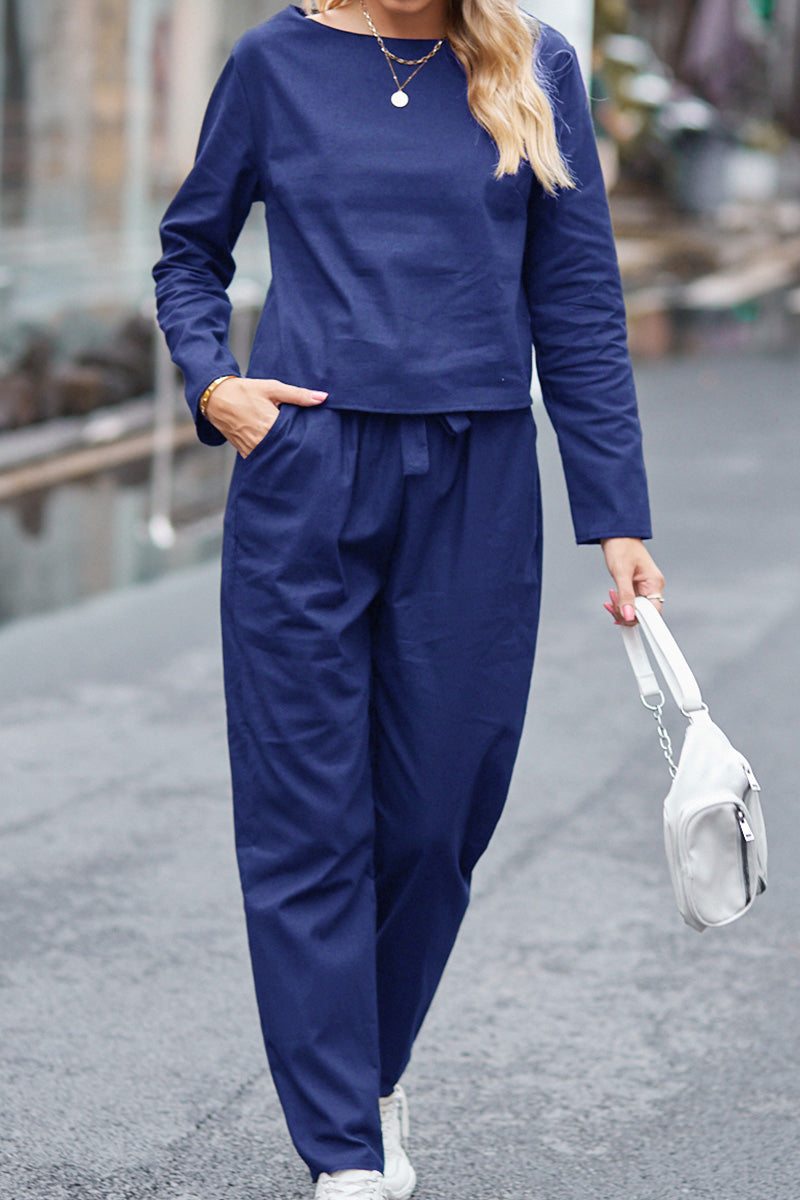 MAIA | Conjunto Camiseta y Pantalón con Lazo de Algodón y Lino