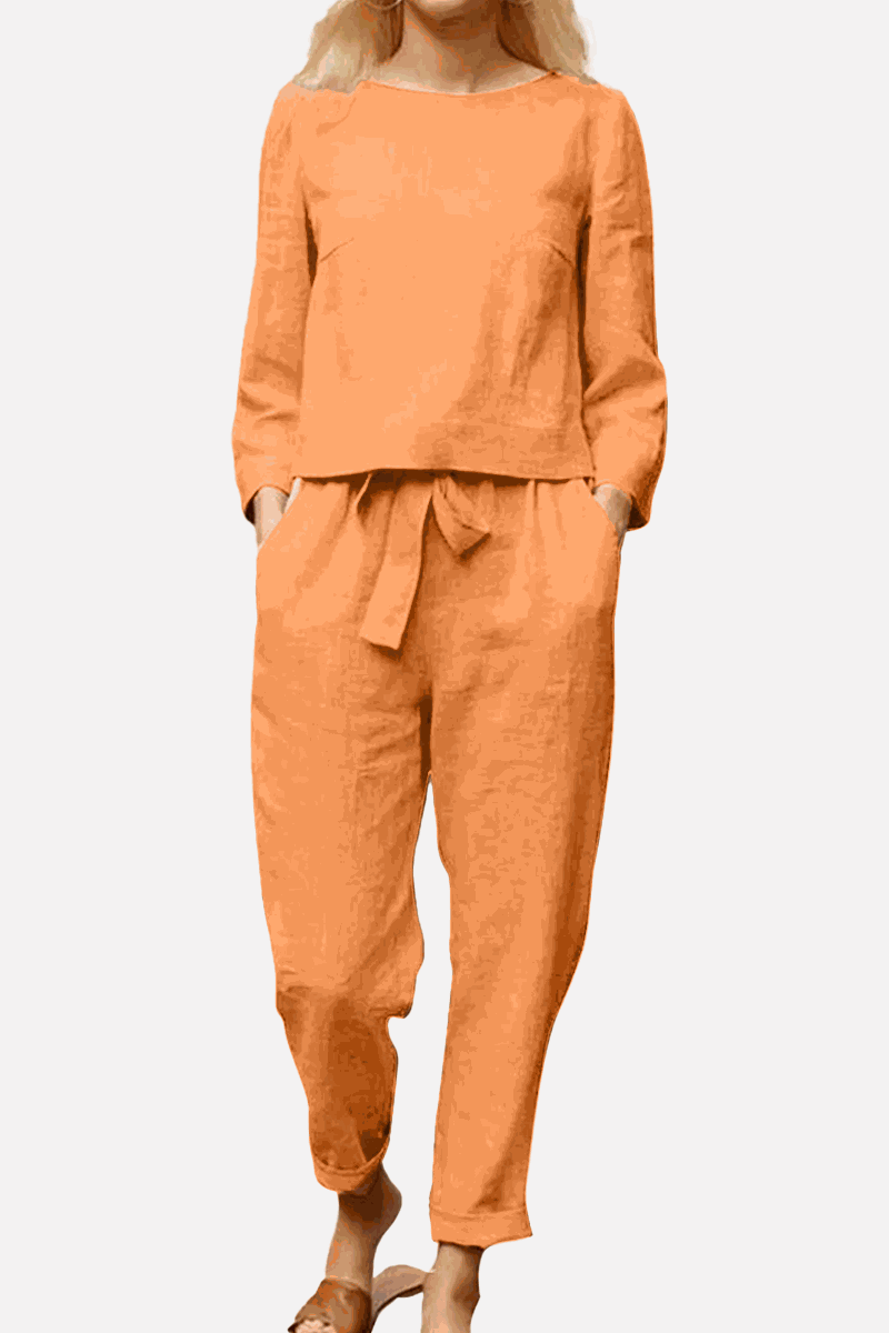 MAIA | Conjunto Camiseta y Pantalón con Lazo de Algodón y Lino