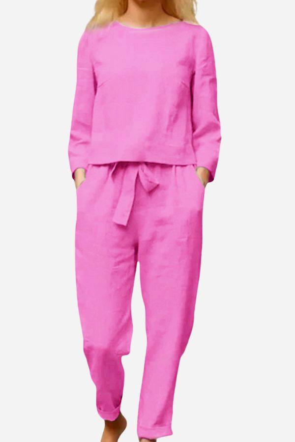MAIA | Conjunto Camiseta y Pantalón con Lazo de Algodón y Lino