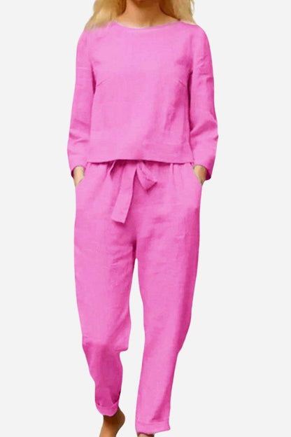MAIA | Conjunto Camiseta y Pantalón con Lazo de Algodón y Lino