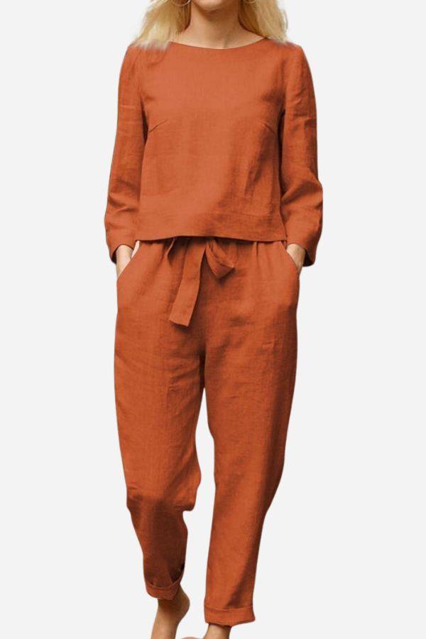 MAIA | Conjunto Camiseta y Pantalón con Lazo de Algodón y Lino