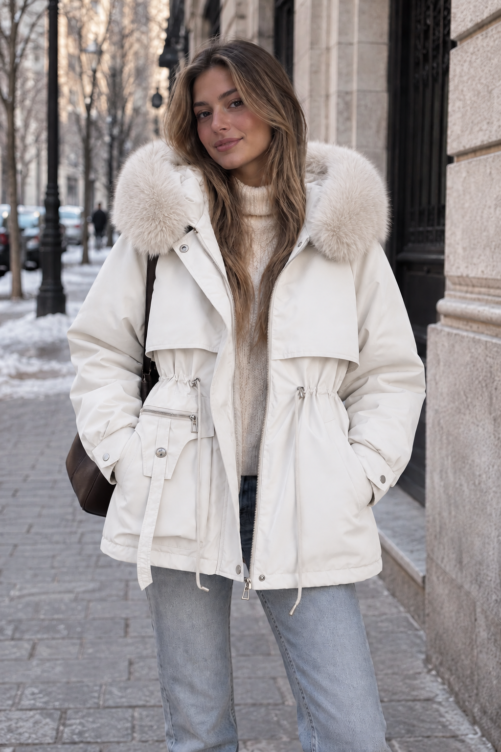 Parka acolchada HAVEN de mujer con capucha en color blanco