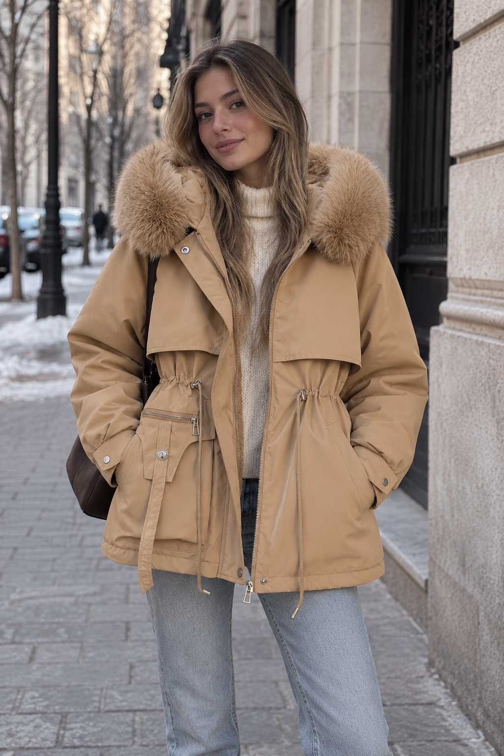 Parka acolchada HAVEN de mujer con capucha en color caqui