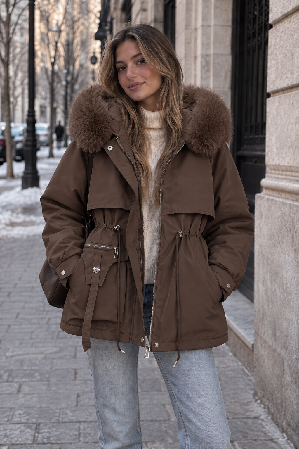 Parka acolchada HAVEN de mujer con capucha en color marrón