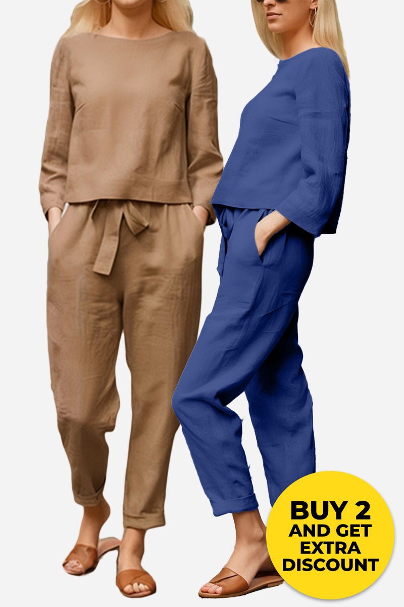 MAIA | Conjunto Camiseta y Pantalón con Lazo de Algodón y Lino