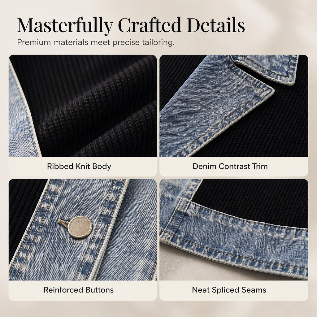 MAREN | Chaqueta de Punto con Detalles Vaqueros