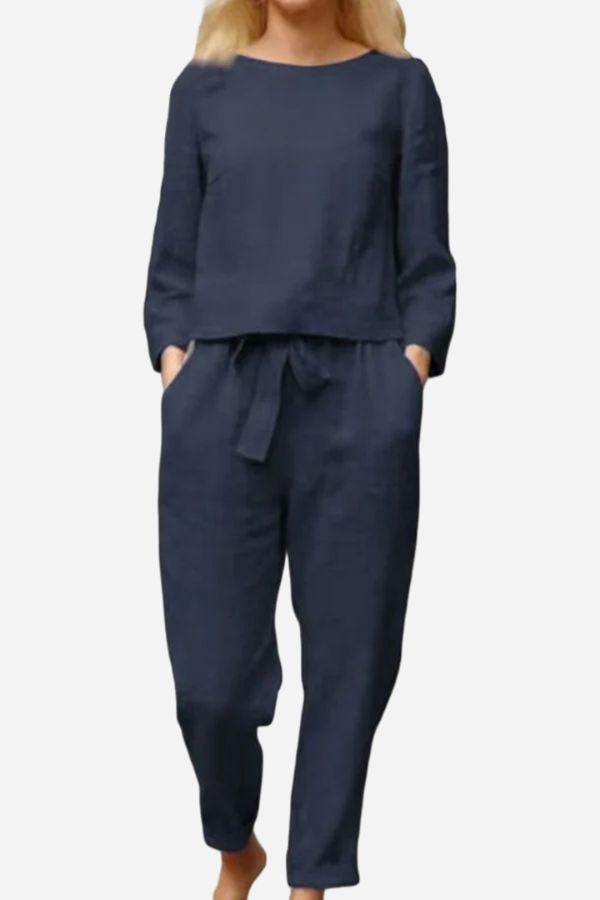 MAIA | Conjunto Camiseta y Pantalón con Lazo de Algodón y Lino